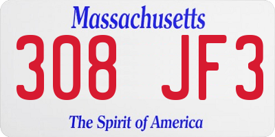 MA license plate 308JF3