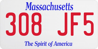 MA license plate 308JF5