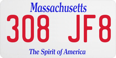 MA license plate 308JF8
