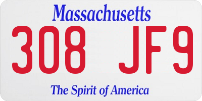MA license plate 308JF9