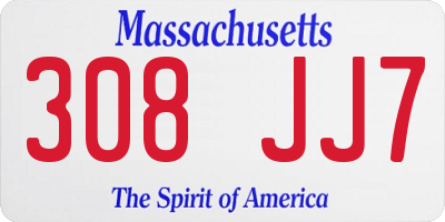 MA license plate 308JJ7