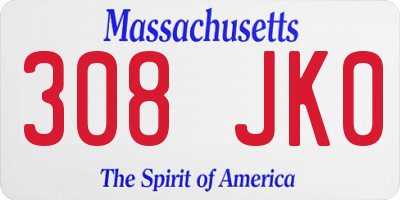 MA license plate 308JK0