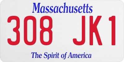 MA license plate 308JK1