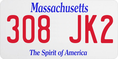 MA license plate 308JK2