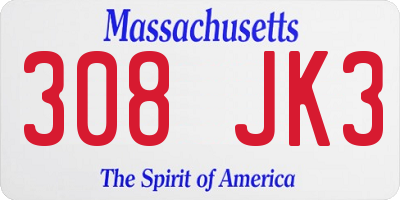 MA license plate 308JK3