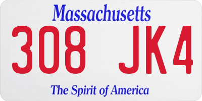 MA license plate 308JK4
