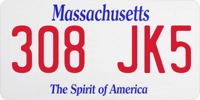 MA license plate 308JK5
