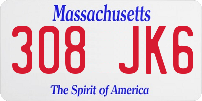 MA license plate 308JK6