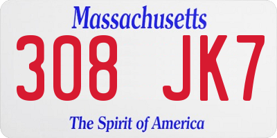 MA license plate 308JK7