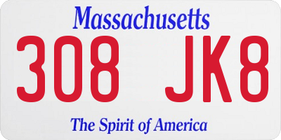 MA license plate 308JK8