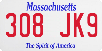 MA license plate 308JK9