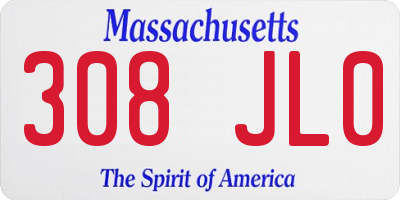MA license plate 308JL0