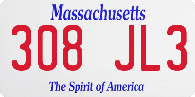 MA license plate 308JL3