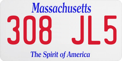 MA license plate 308JL5