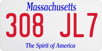 MA license plate 308JL7