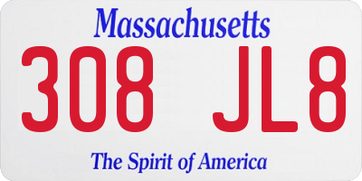 MA license plate 308JL8