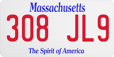MA license plate 308JL9