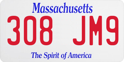 MA license plate 308JM9
