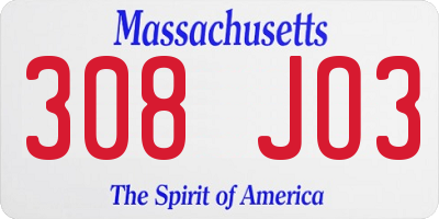 MA license plate 308JO3