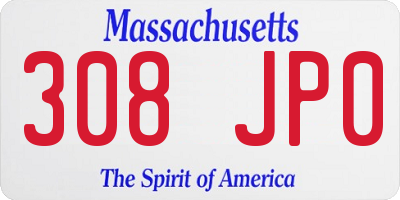 MA license plate 308JP0