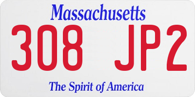 MA license plate 308JP2