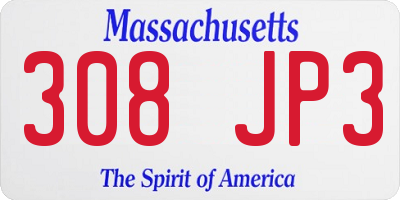 MA license plate 308JP3