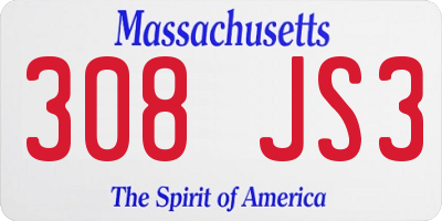 MA license plate 308JS3