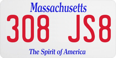 MA license plate 308JS8