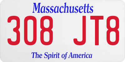 MA license plate 308JT8