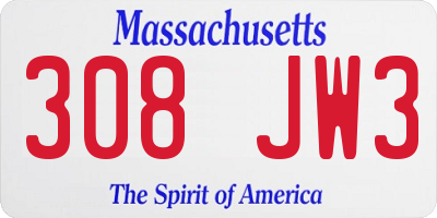 MA license plate 308JW3