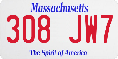 MA license plate 308JW7
