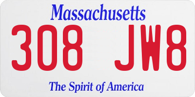 MA license plate 308JW8
