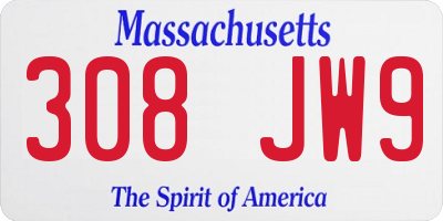 MA license plate 308JW9