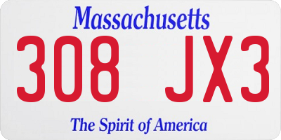 MA license plate 308JX3