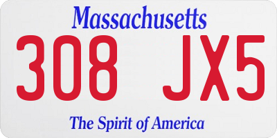 MA license plate 308JX5