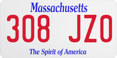 MA license plate 308JZ0