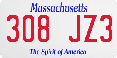 MA license plate 308JZ3