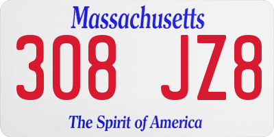 MA license plate 308JZ8