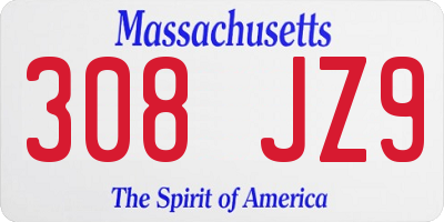MA license plate 308JZ9