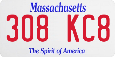 MA license plate 308KC8