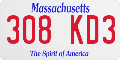 MA license plate 308KD3