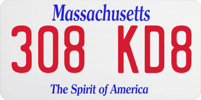 MA license plate 308KD8