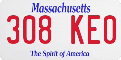 MA license plate 308KE0