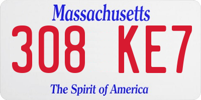 MA license plate 308KE7