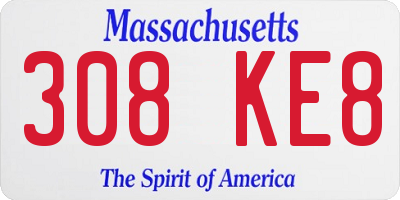 MA license plate 308KE8