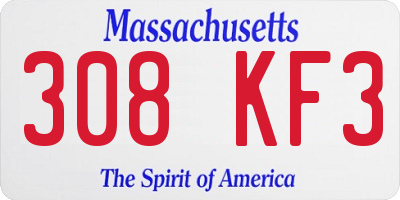 MA license plate 308KF3