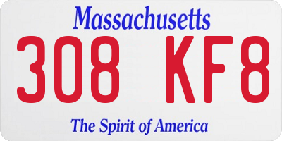 MA license plate 308KF8