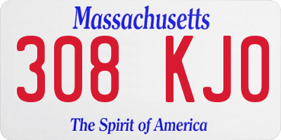 MA license plate 308KJ0