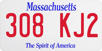 MA license plate 308KJ2