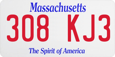 MA license plate 308KJ3